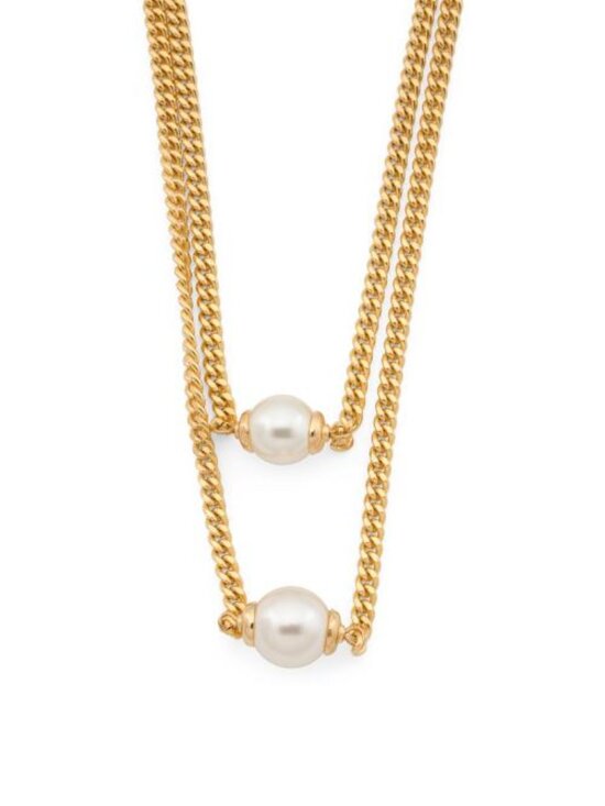 Ben-Amun Jewelry - BEN AMUN Gold Plated Double Chain Necklace With Pearls